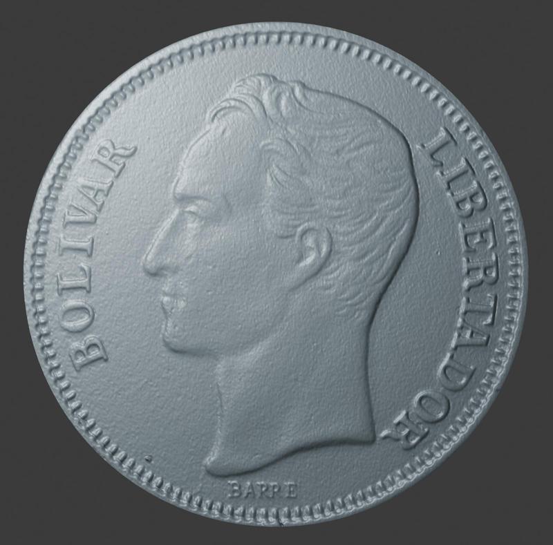 Venezuela, 2 Bolivares, Face Side, 3D Scan