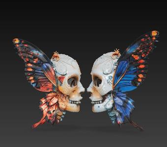 BUTTERFLIES SKULLS FACING EACH OTHER