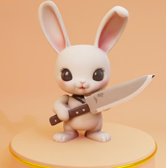 Cute Bunny Holding a Knife (Kawaii)
