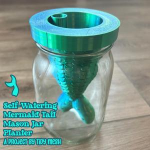 Self-Watering Mermaid Tail Wide Mouth Mason Jar Planter