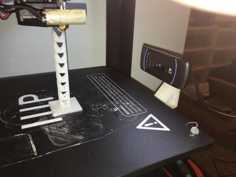 Camera bed mount - Logitech C910 on Wanhao Duplicator 6 or Monoprice Maker Ultimate