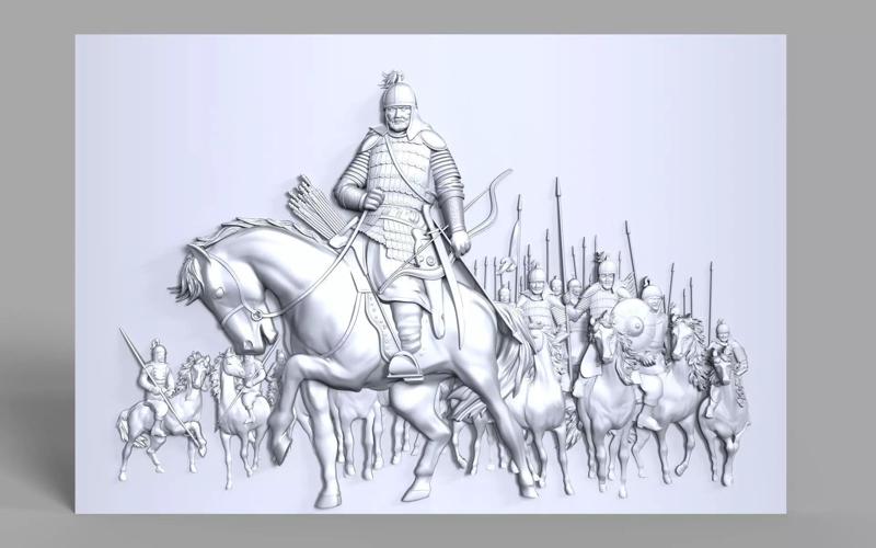Mongolian medieval warriors bas relief