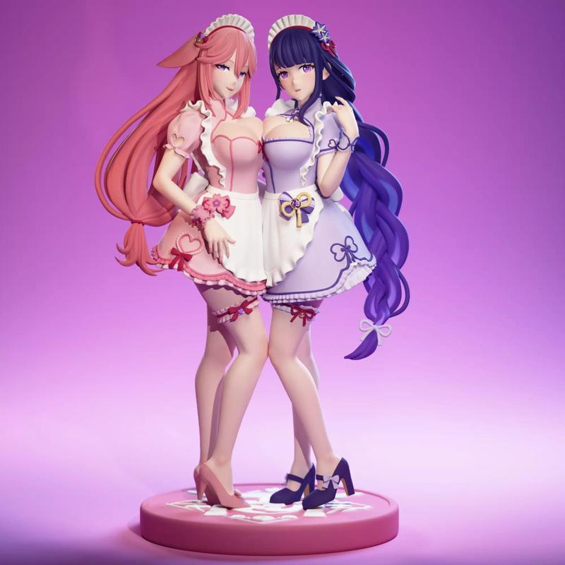 Raiden Shogun and Yae Miko - Maid Girls - Genshin Impact