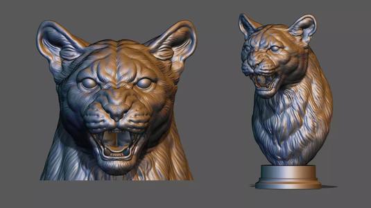 Puma cougar growling bust
