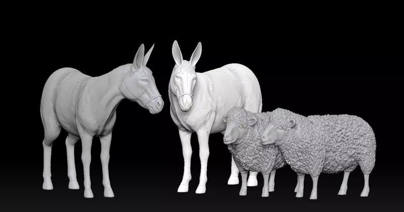 Sheep and Donkey Family Model Print 3D
