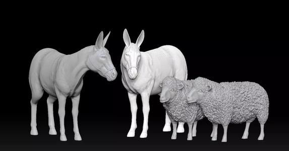Sheep and Donkey Family Model Print 3D