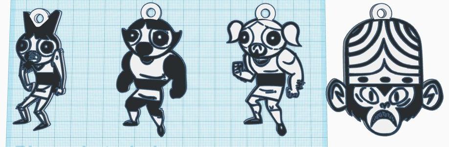 PACK OF 4 SUPER POWERFUL GIRLS KEYCHAIN RINGS or pendants