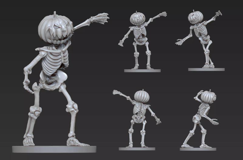 Halloween Skeleton with Pumpkin Head