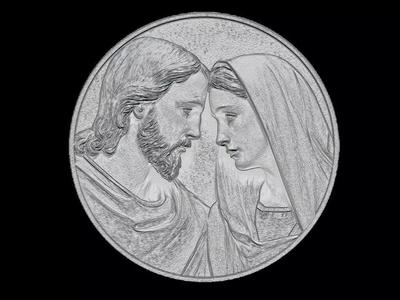 Beautiful Jesus and Mary Round Sculpture Relief
