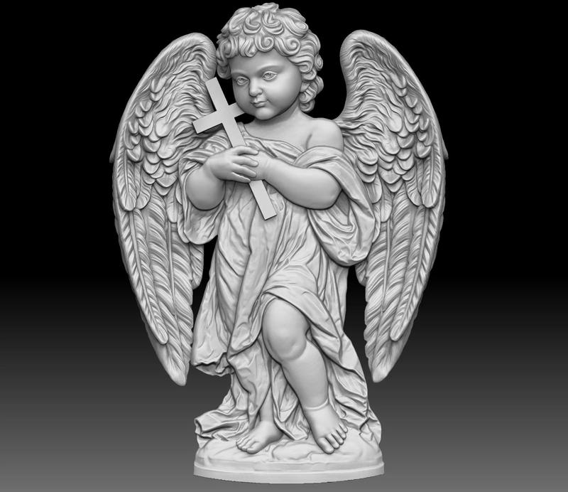 Baby Angel with Cross relief