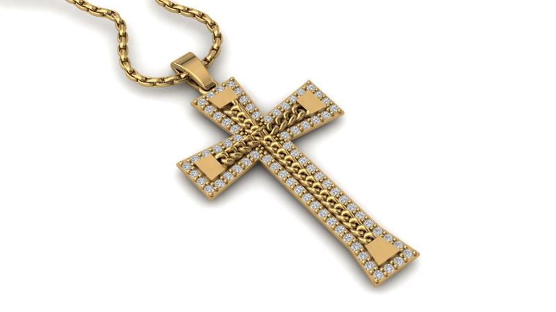 Print Ready STL 3DM Cross Necklace Classic Diamond Pendant