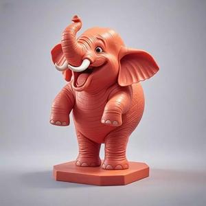 2313Joyful Laughing Elephant 3D Model on Pedestal