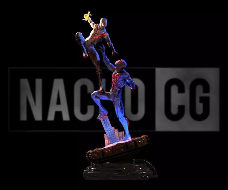 Fan Art Spiderverse - Miles Morales vs Spiderman 2099 - statue