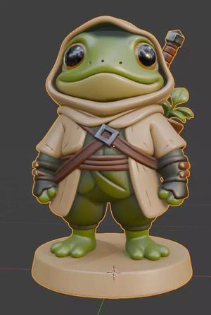 3D Figurine - Chibi Style Adventurer Frog with Cape and Sword