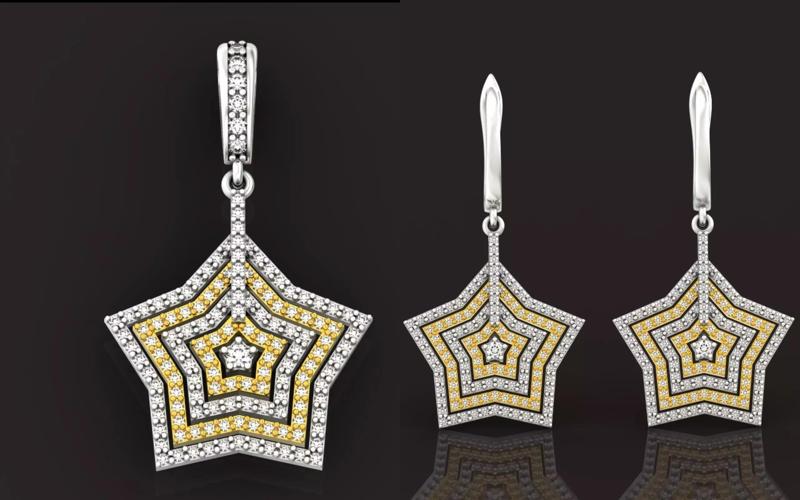 set  pendant star and earrings star with diamonds 347 3D Model Collection