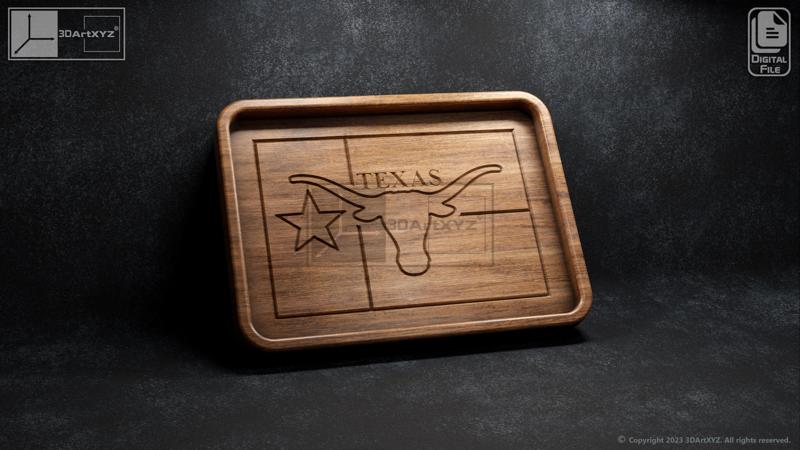 Texas Longhorns Flag Tray - CNC Files for Wood (svg, dxf, eps, ai, pdf)