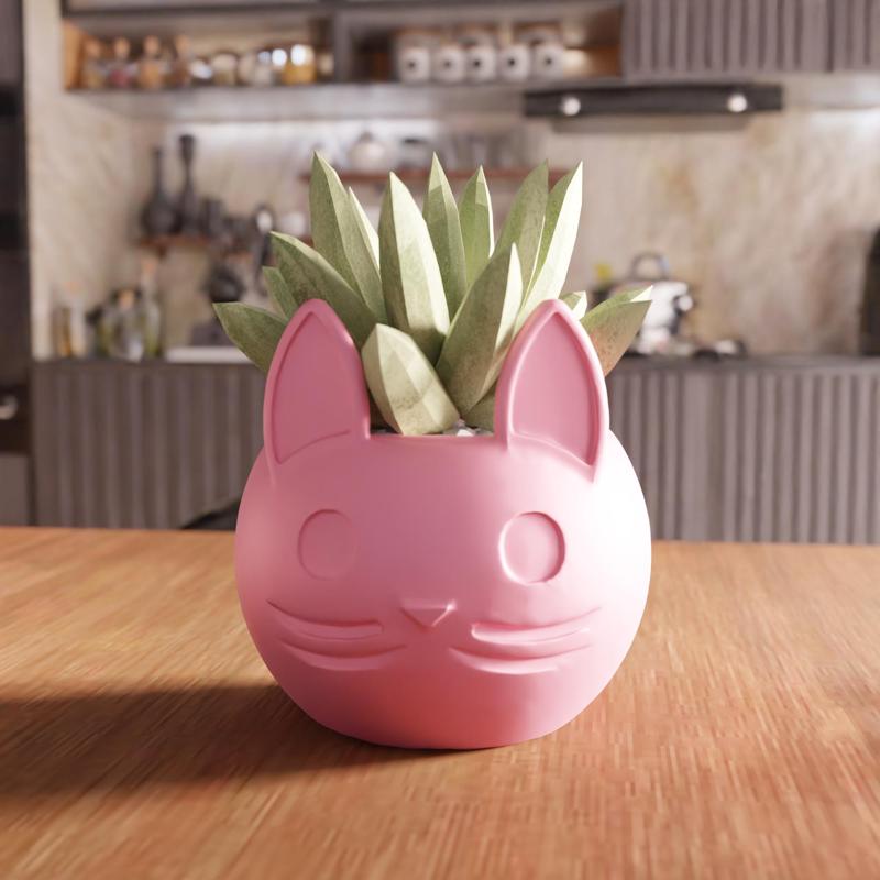 3D Cat Planter STL File - 067
