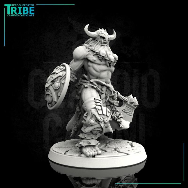 (0094) Male human half orc viking with axe and shield