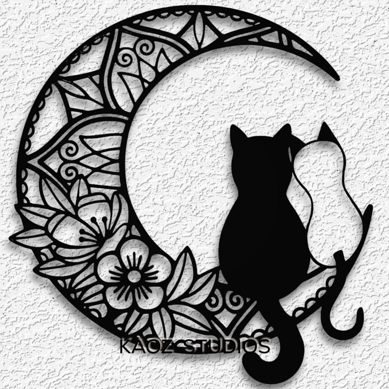 Mandala Cats on the Moon wall art - Leave a ♡