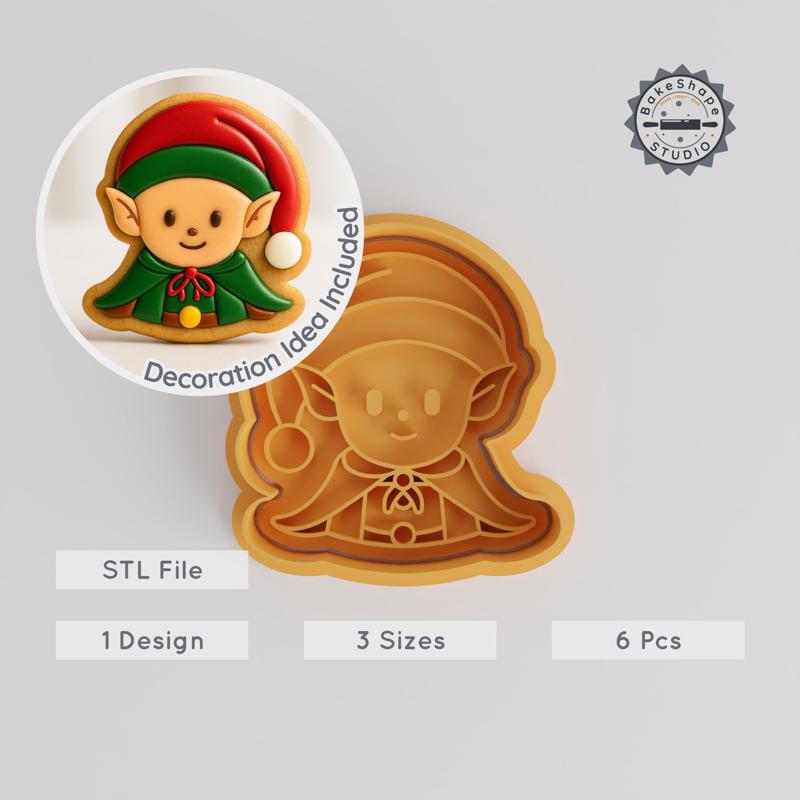 Elf Shape Cutter & Stamp Set, Perfect for Cookies & Fondant, Christmas Baking, Fantasy, Magic, Holiday 3D Print STL PRODUCT_1036