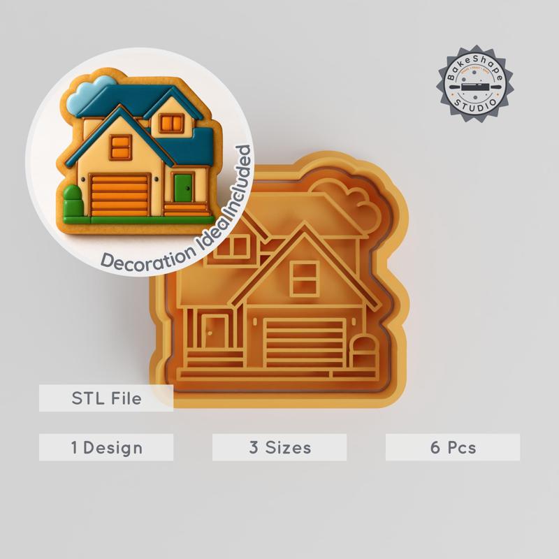 House Shape Cutter & Stamp Set, Perfect for Cookies & Fondant, Includes S/M/L Sizes, Set of 6 Pieces PRODUCT_2691
