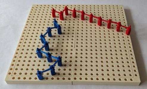 TwixT game: board remix with redesigned pegs, links and clips