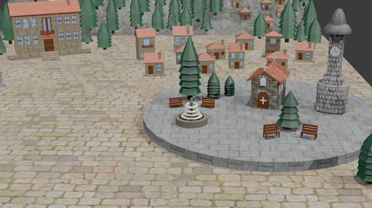 Arcadian Mountain Village Landscape