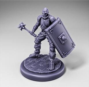 Skeleton - Infantry - Mace + Scutum Shield - Ready Pose + Wooden Base