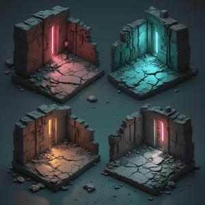 Sci-Fi Ruined Walls with Neon Portals – 3D Printable Terrain Set