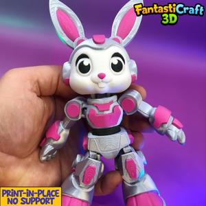 FANTASTICRAFT3D - Bunny Bot - robot, flexi, 3d printed, bunny, mech, fantasy, sci-fi, cyborg, hybrid