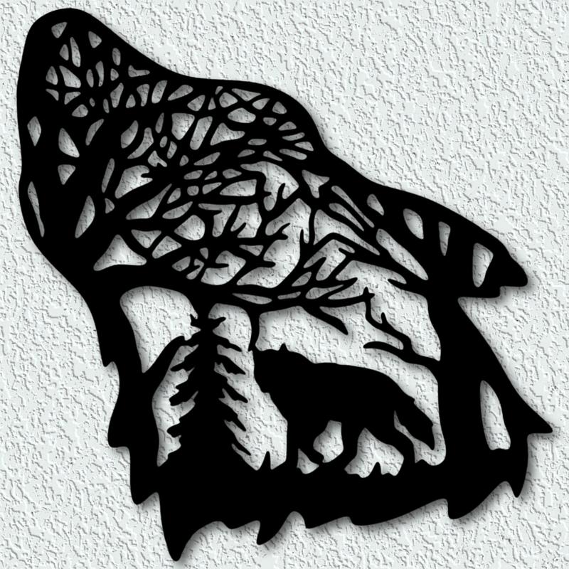 Wolf wall art howling wolf wall decor animal 2d art