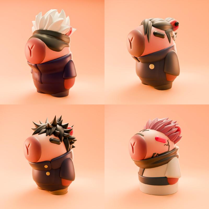 Collection 4 Figures Capibaras Jujutsu Kaisen / Megumi, Gojo, Geto and Sukuna / Anime / Cosplay