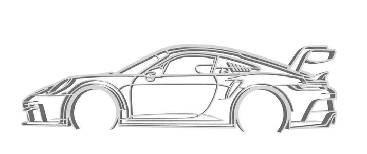 Easily scalable Porsche 911 (992) GT3RS silhouette for your wall, keychains, etc.   