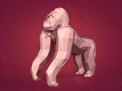 Lowpoly - Polygonal Gorilla Statue - Figurine