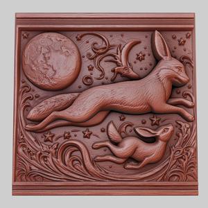 The fox chases the rabbit 3d printer model animal model obj stl