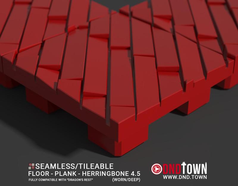 3D Modular Dungeon Tile: Floor - Plank - Herringbone 4.5 (WORN/DEEP) - DnD Town Minis (www.dnd.town)