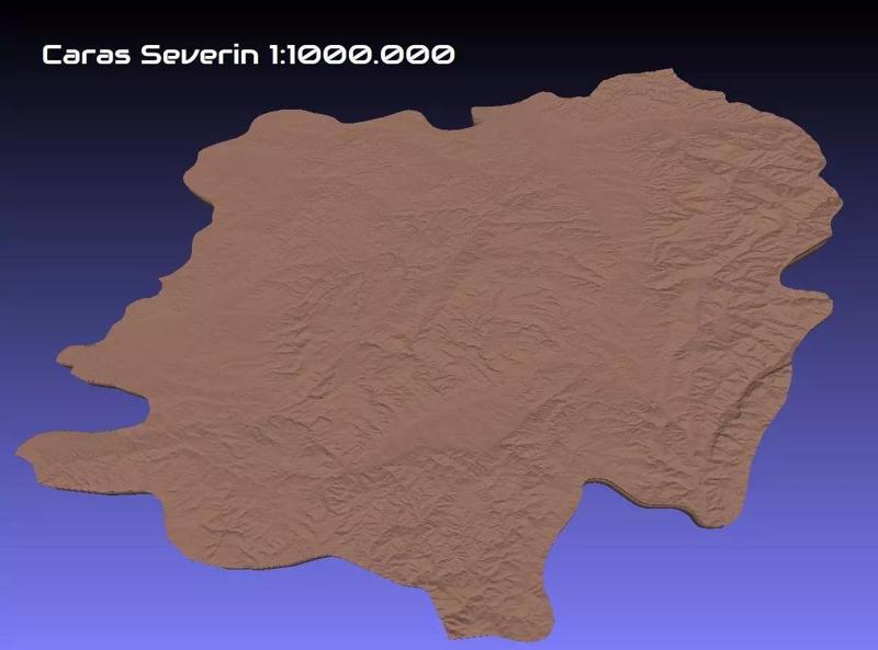 Romania 3D Map of Caras Severin County 1 to 1000000