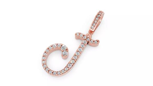 Elegant J Diamond Pendant  3D CAD Jewelry Design