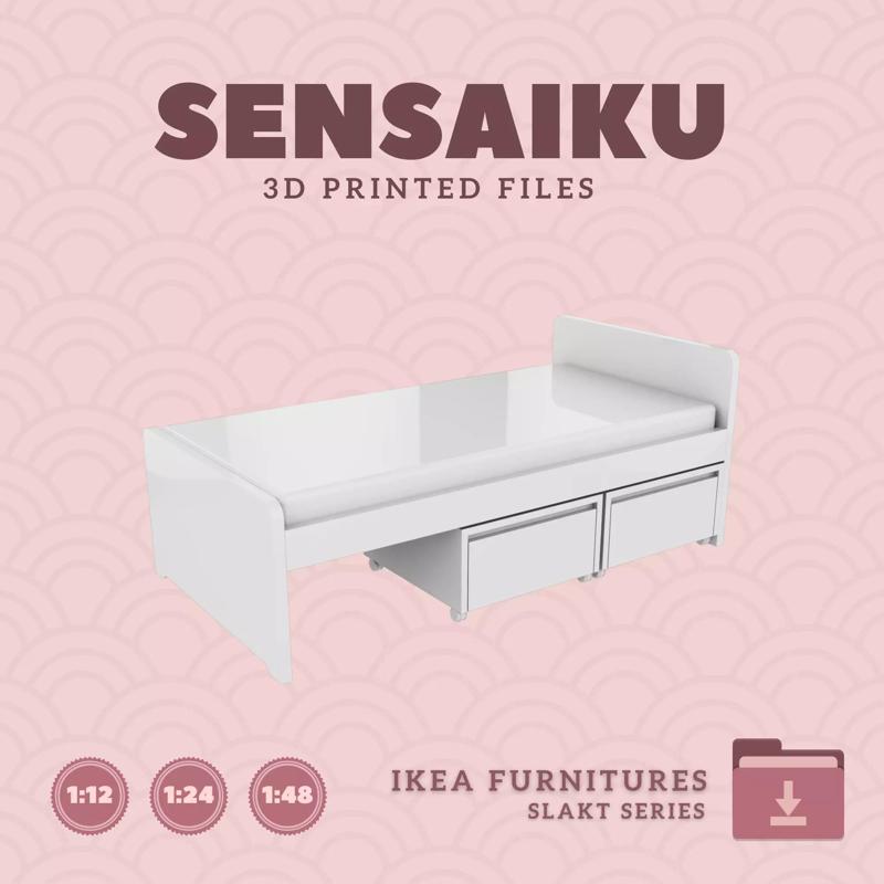 SLAKT Bed Frame with Storage Box for Dollhouse - IKEA - 3D Print