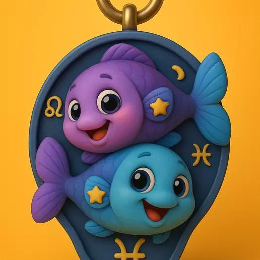 Pisces Charm  Zodiac Fish Duo Keychain