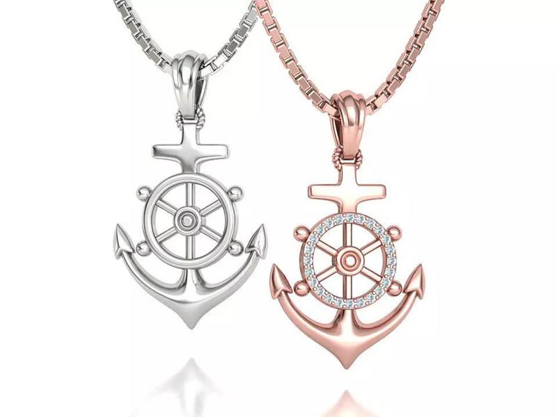 Anchor with Ships Wheel Pendant 31cm height printable pendant