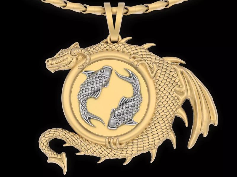 Fish dragon pendant jewelry Gold silver necklace