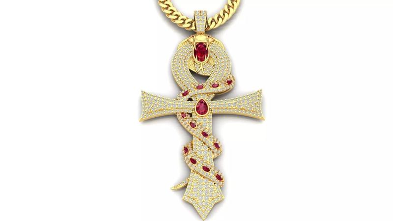 DIAMOND CROSS SNAKE PENDANT NECKLACE 3dmodel 3D print model