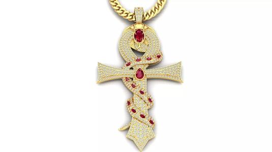 DIAMOND CROSS SNAKE PENDANT NECKLACE 3dmodel 3D print model