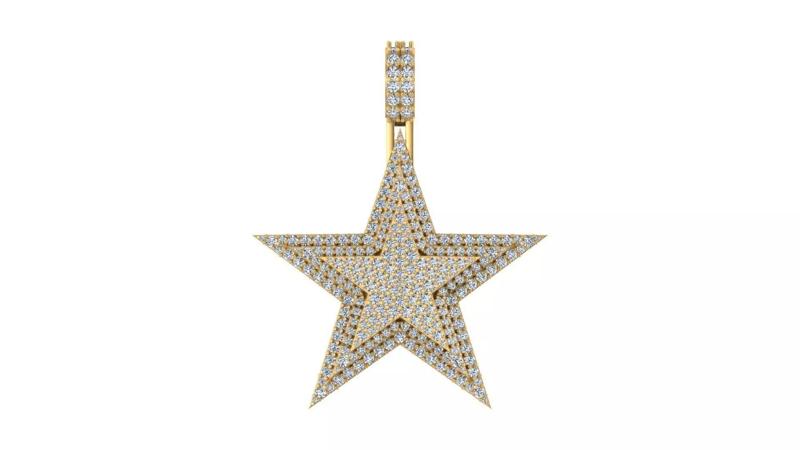 Five and Pointed Star Pave Diamond Pendan