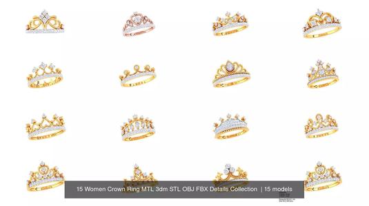 15 Women Crown Ring MTL 3dm STL OBJ FBX Details Collection