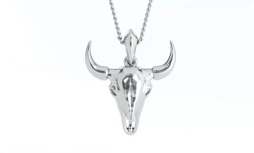 buffalo skull silver pendant