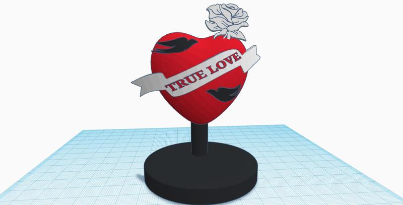 True Love decoration sculpture stand, love gift, heart with ribbon, rose and swallows, Valentine's Day gift, anniversary gift, engagement, proposal, marriage gift