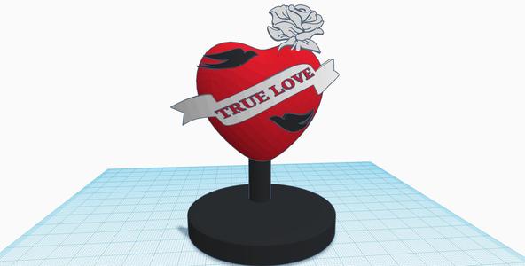 True Love decoration sculpture stand, love gift, heart with ribbon, rose and swallows, Valentine's Day gift, anniversary gift, engagement, proposal, marriage gift