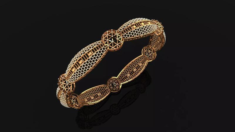 58 Art Deco Inspired Milgrain Gold Bangle 62MM-10gm